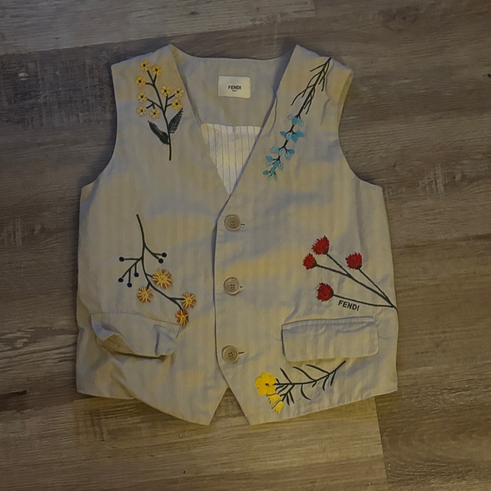 Authentic Fendi Runaway Beige Vest with Colorful Floral Embroidery